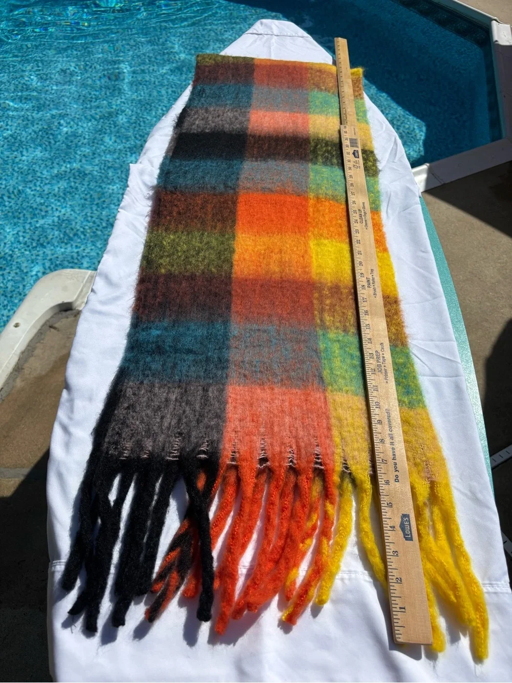 Thick Plush Multicolor Plaid Scarf or Wrap with fringe detail